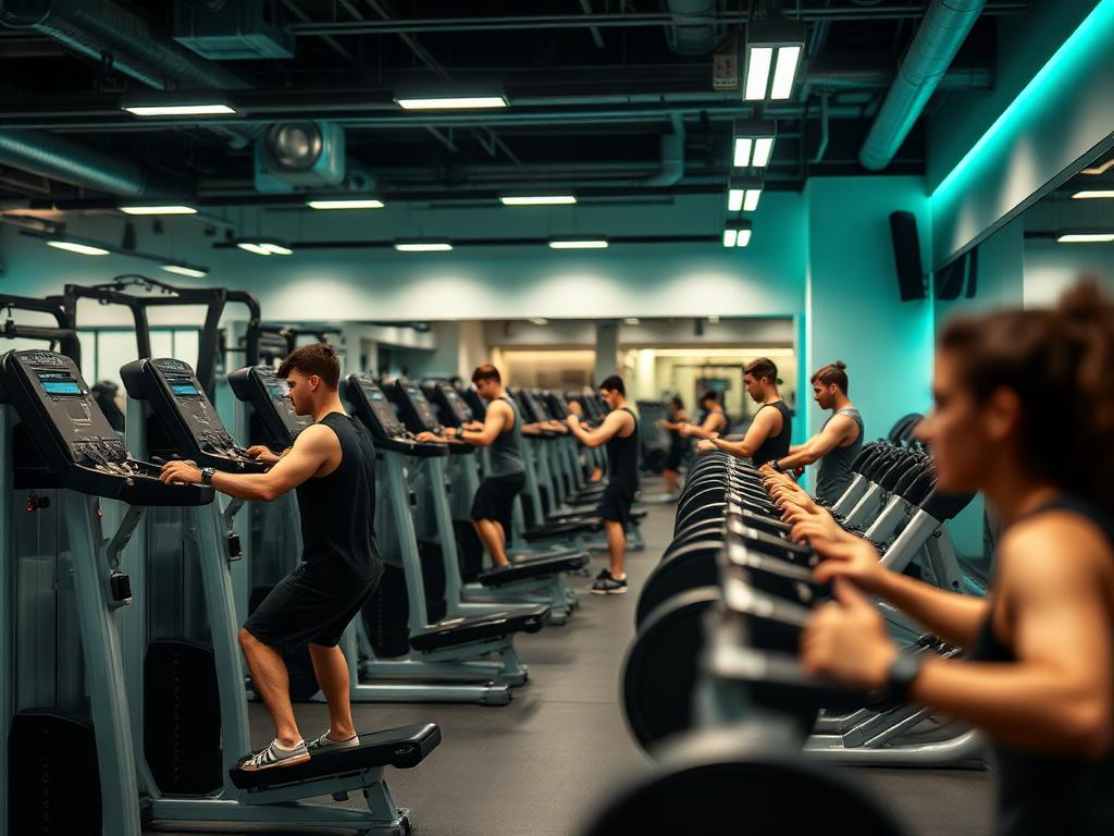 Alunos treinando em equipamentos de musculação da Academia Água & Cia
